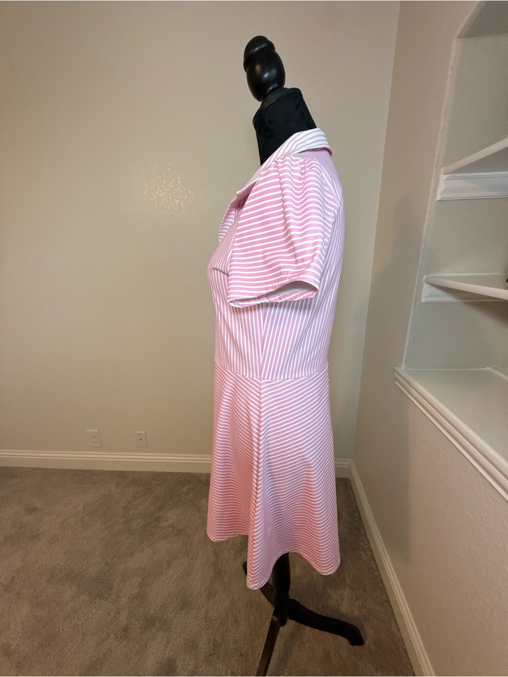 Addison Bay Cricket Pink Striped Polo-Style Short Sleeve Dress - Picture 6 of 9